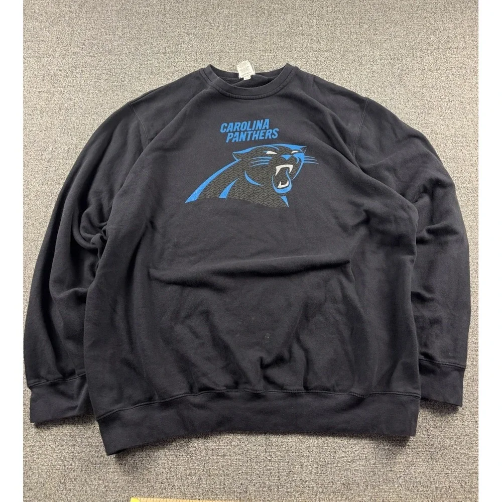 Vintage Carolina Panthers Sweater‎ Mens 2XL Black Crewneck Faded Pullover Y2K